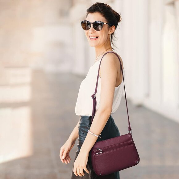 Women Wine Red Imported PU Leather Medium Size Crossbody Satchel Handbags - Picture 9 of 9